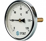 SIM-0001-107515 STOUT Термометр биметаллический с погружной гильзой. Корпус Dn 100 мм, гильза 75 мм 1/2", 0...120°С